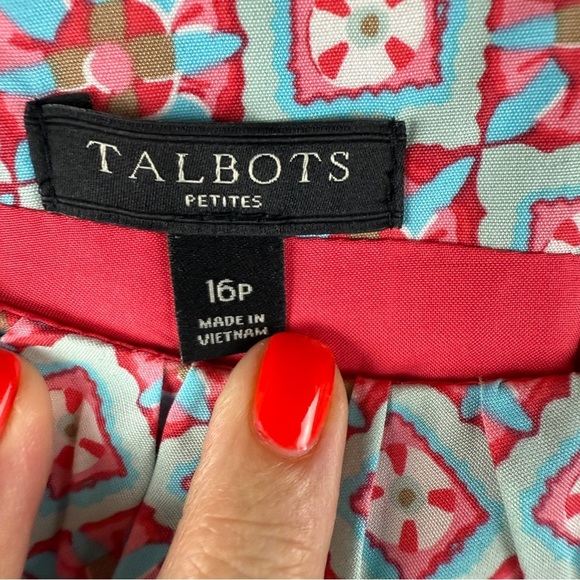 Talbots Coral Turquoise Mixed Geo Print Fit And Flare Midi Dress sz 16 Petite - Picture 8 of 9